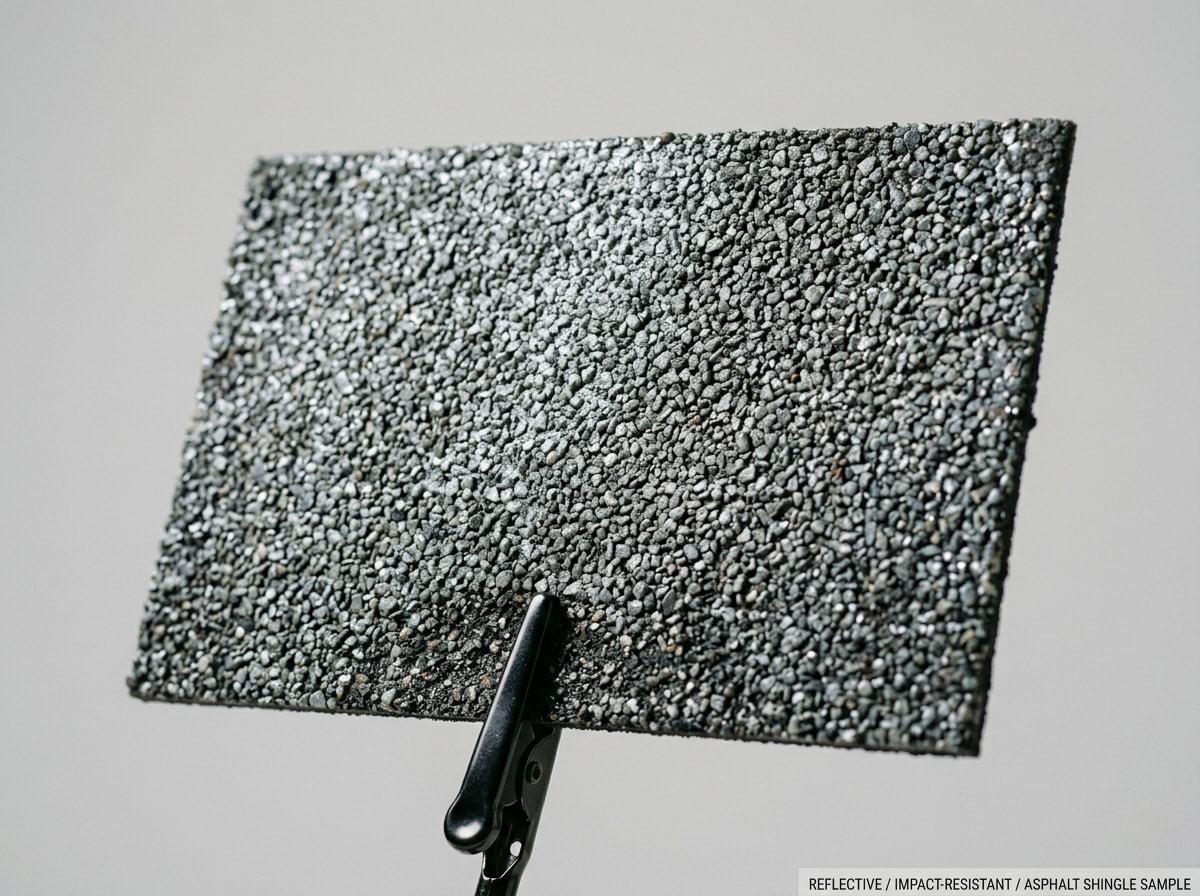 Reflective impact-resistant asphalt shingle sample