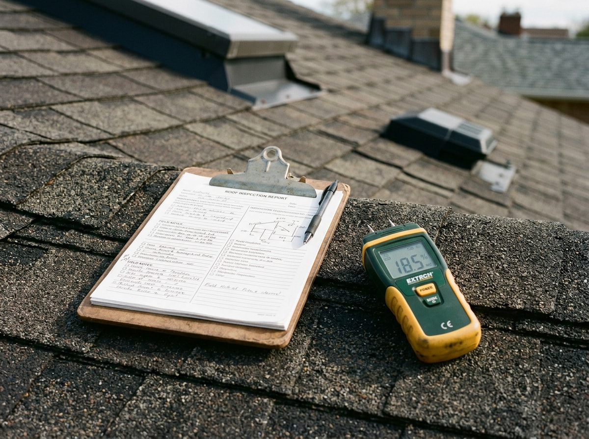 Licensed roofing contractor inspecting shingles on a Manatee County home