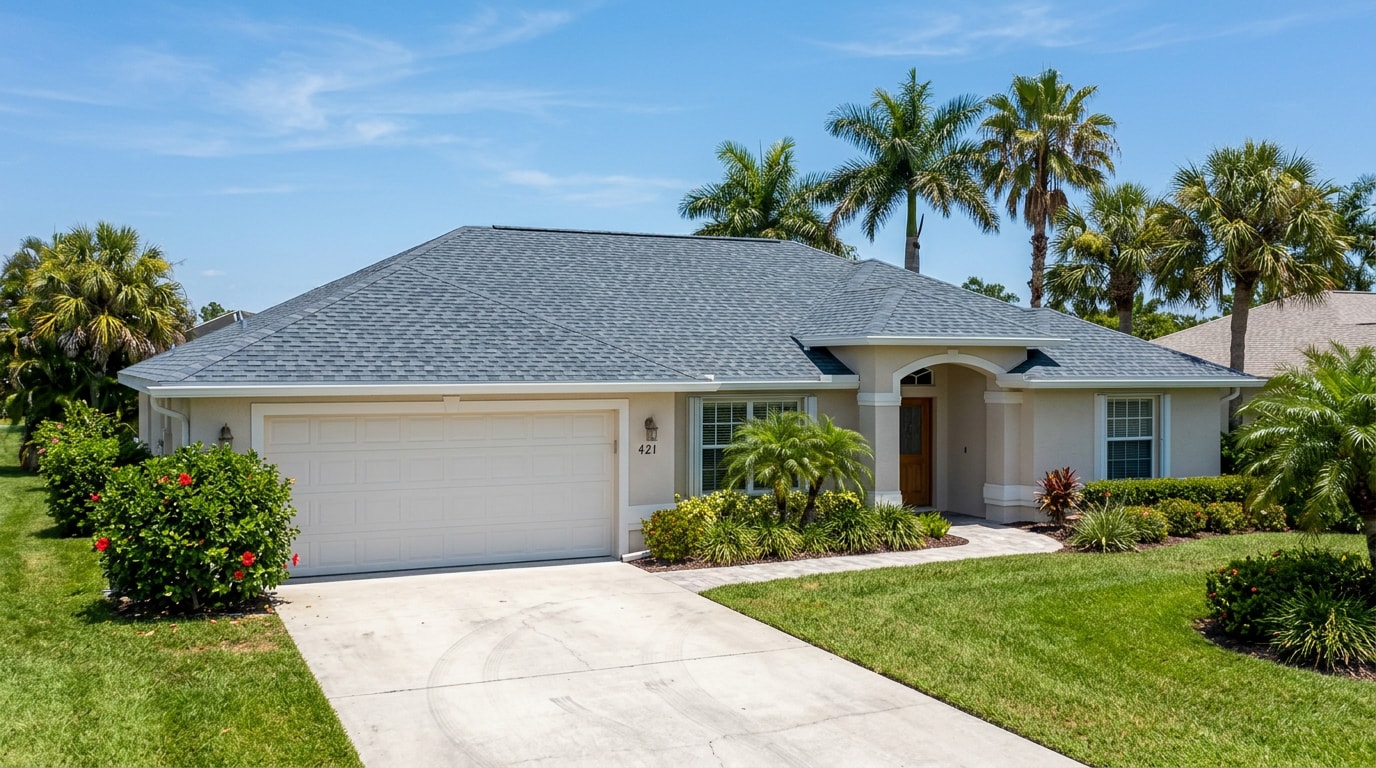 Newly completed licensed roofing installation on a Manatee County, FL home