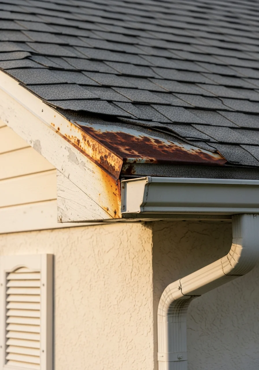 Close-up of weathered coastal home exterior showing salt-resistant materials and maintenance details.