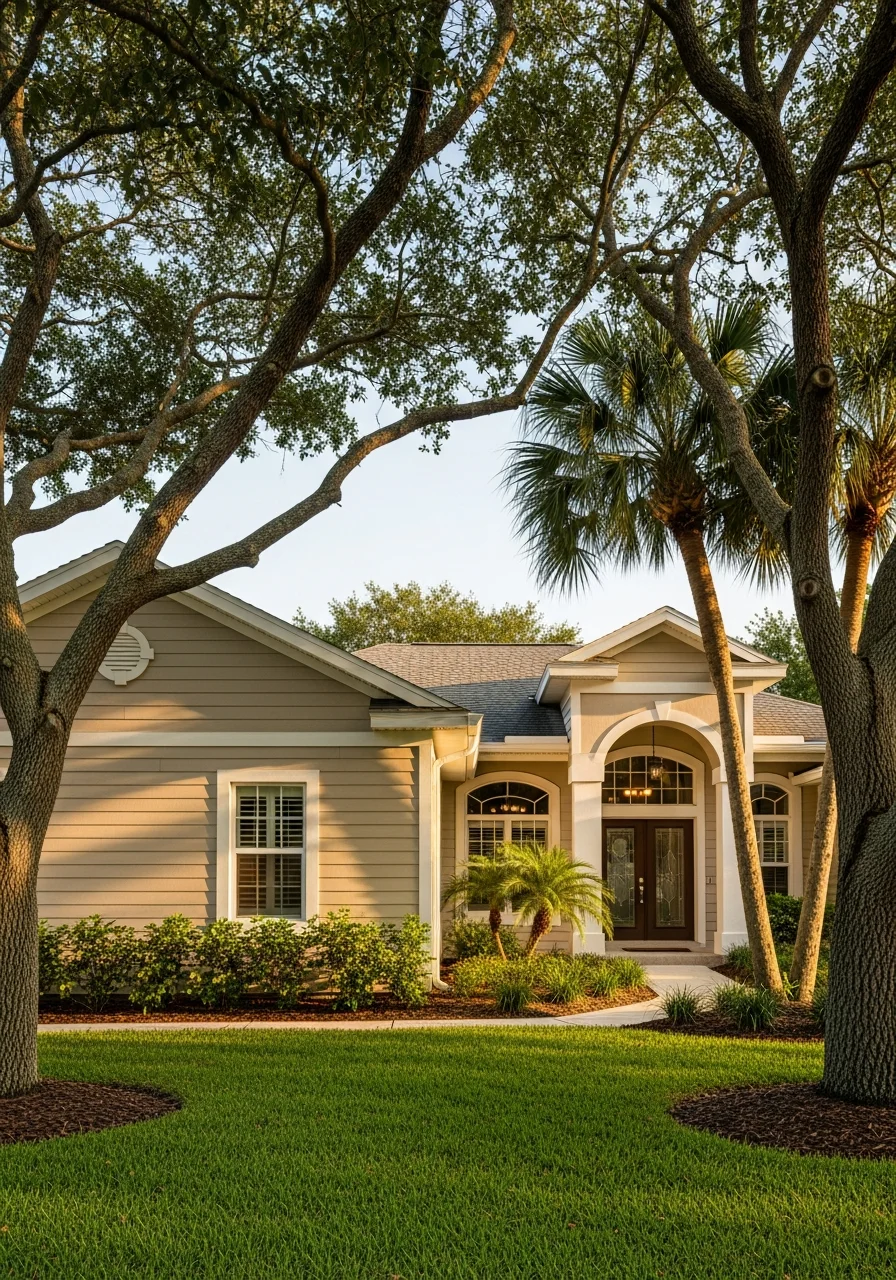 Sarasota County home with mature landscaping and well-maintained exterior in residential setting.